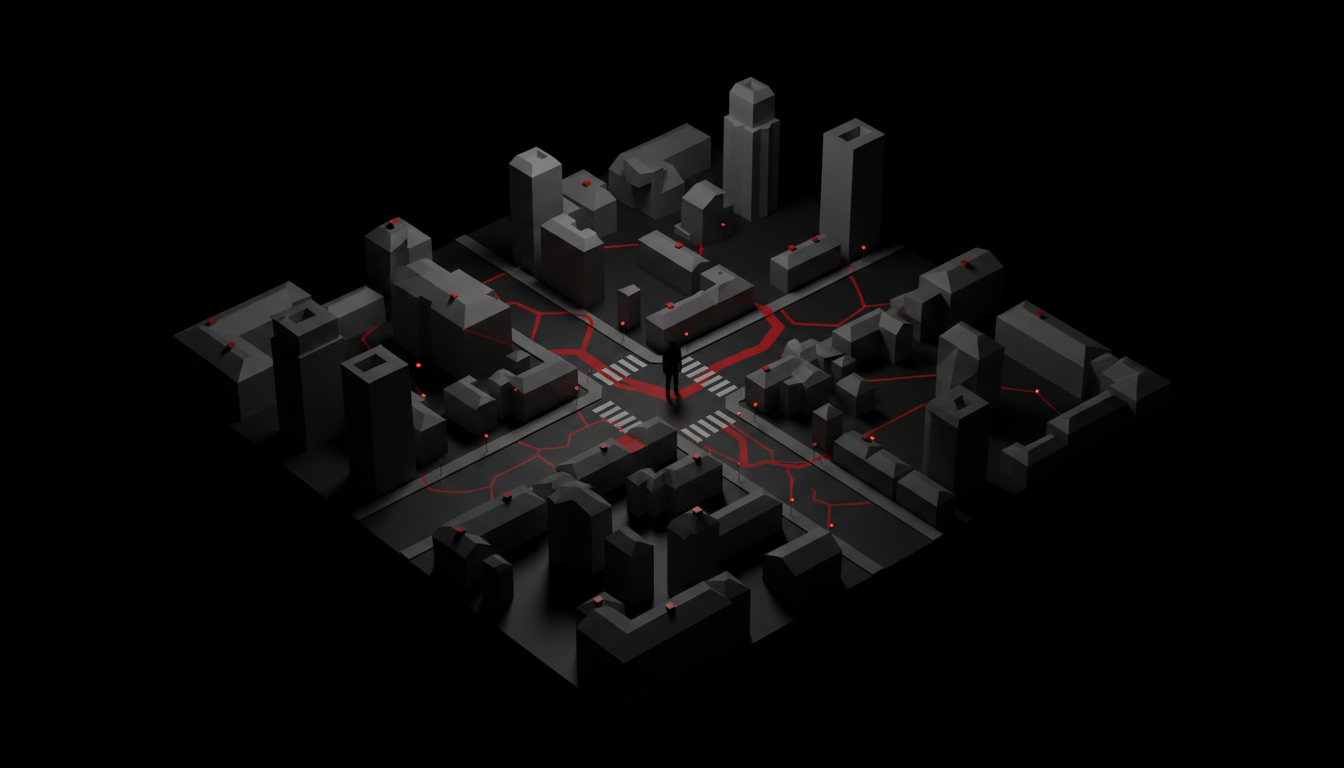 Карта московских маньяков — тёмные кварталы с красной сеткой маршрутов